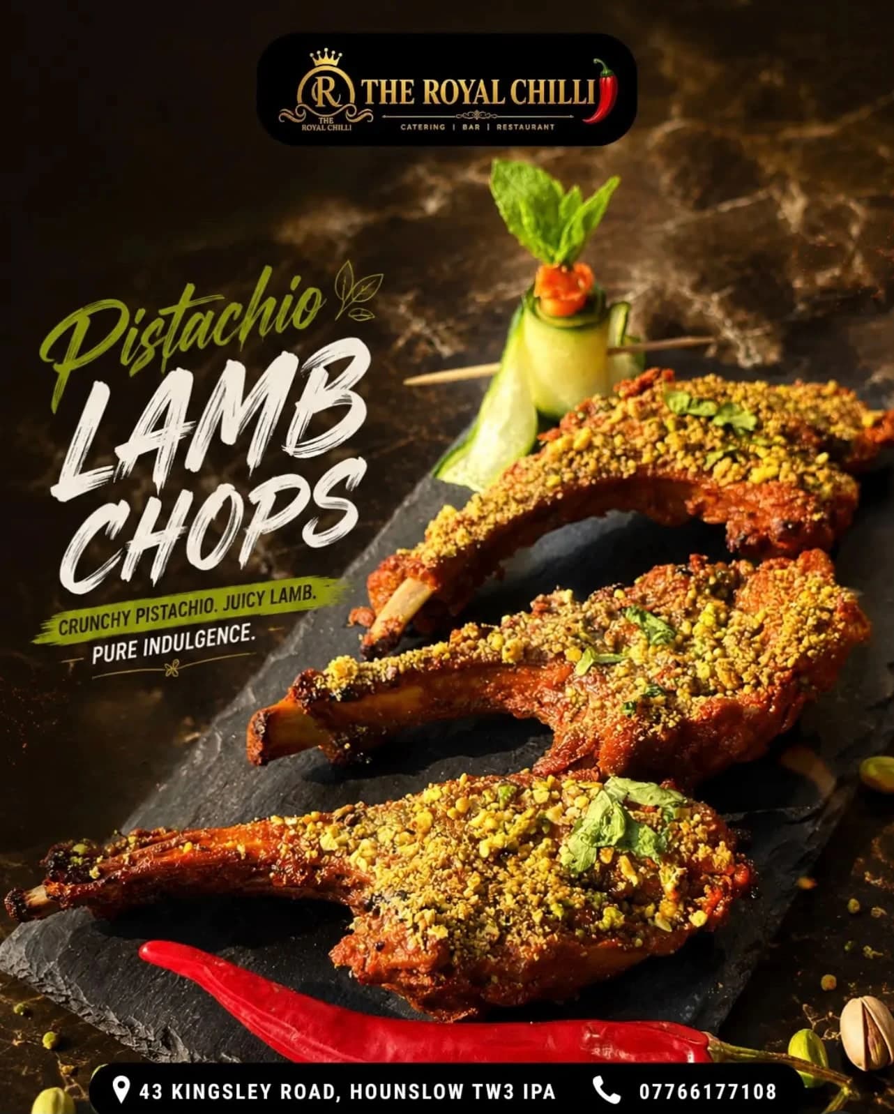 Pistachio Lamb Chops at The Royal Chilli, Hounslow